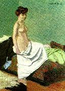 Felix  Vallotton naken kvinna som haller sitt nattlinne Spain oil painting artist